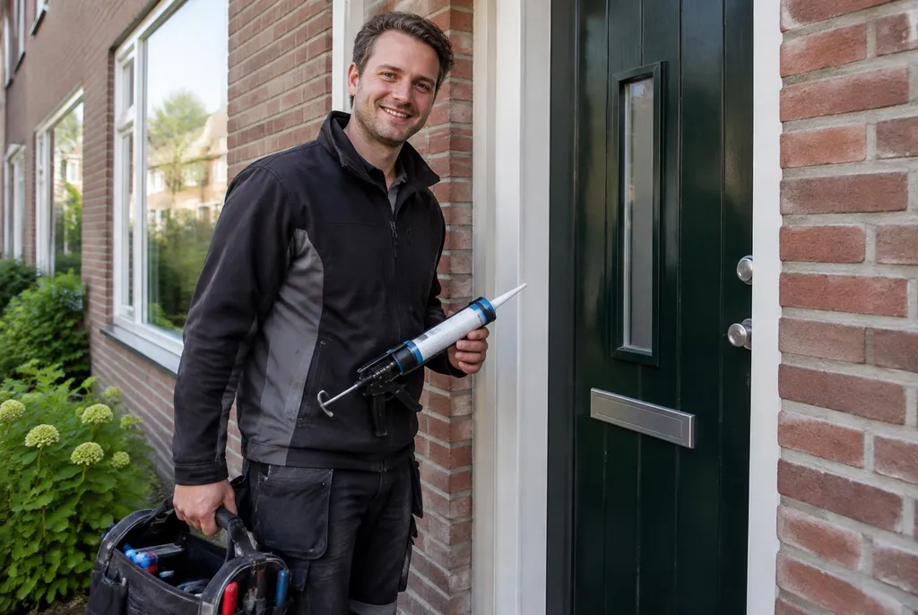 Vakman van Kitbedrijf Zutphen bij de voordeur van een woning